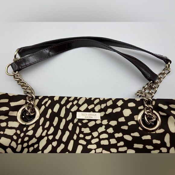 Kate Spade New York Animal Print Nylon Shoulderbag Silver Chain Black/Cream - Picture 8 of 10